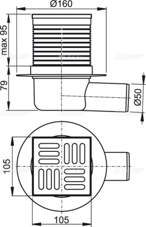 Трап для душа AlcaPlast  105 × 105/50, подводка – боковая, решетка – нержавеющая сталь, гидрозатвор – комбинированный гидрозатвор SMART APV31 Трап для душа AlcaPlast  105 × 105/50, подводка – боковая, решетка – нержавеющая сталь, гидрозатвор – комбинированный гидрозатвор SMART APV31