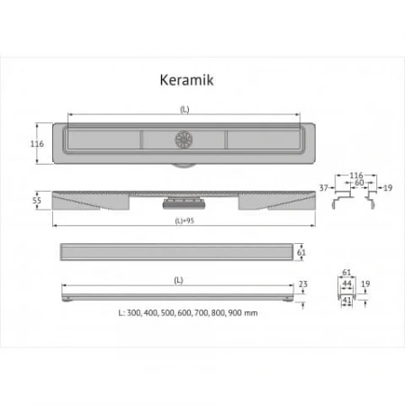 Душевой лоток Berges B1 Keramik 900 матовый хром 090020 Душевой лоток Berges B1 Keramik 900 матовый хром 090020