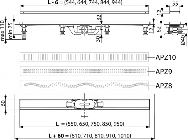 Душевой лоток AlcaPlast APZ8-Simple 650M с решеткой и опорами Душевой лоток AlcaPlast APZ8-Simple 650M с решеткой и опорами