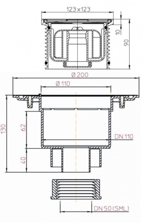 HL 310NPr - SML Трап под трубу SML DN50 HL 310NPr - SML Трап под трубу SML DN50
