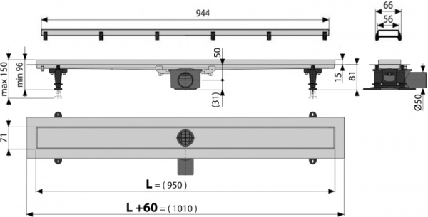 Душевой лоток AlcaPlast Double APZ13 95 см Душевой лоток AlcaPlast Double APZ13 95 см