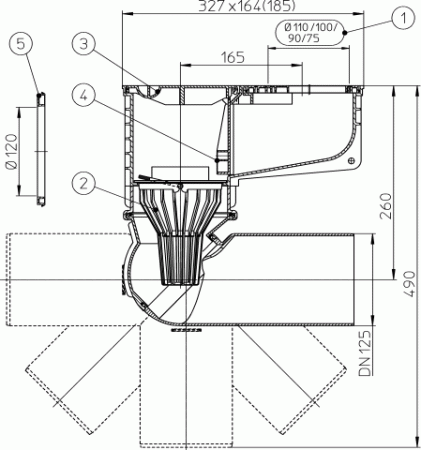 HL 600/2 Трап с поворотным шарниром DN125 HL 600/2 Трап с поворотным шарниром DN125
