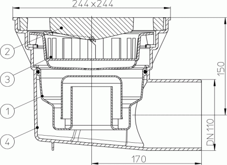 HL 605W Трап с горизонтальным выпуском DN110 HL 605W Трап с горизонтальным выпуском DN110