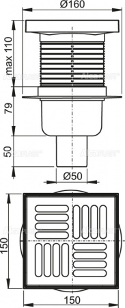 ���� ��� ���� AlcaPlast  150 × 150/50, �������� � ������, ������� � ����������� �����, ����������� � ������   APV6411