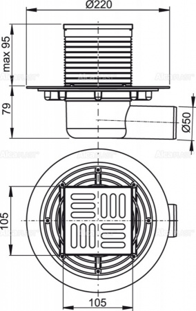 ���� ��� ���� AlcaPlast 105 × 105/50, �������� � �������, ������� � ����������� �����, ����������� � ������  APV1311