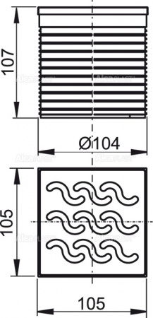Горловина сливного трапа AlcaPlast , решетка 105 × 105 нержавейка APV0600 Горловина сливного трапа AlcaPlast , решетка 105 × 105 нержавейка APV0600