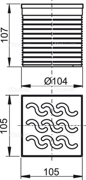 Горловина сливного трапа AlcaPlast , решетка 105 × 105 нержавейка APV0600 Горловина сливного трапа AlcaPlast , решетка 105 × 105 нержавейка APV0600