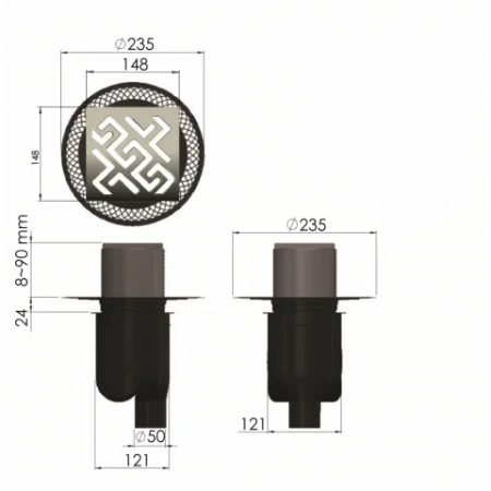Трап водосток PLATZ Antik 150х150 золото глянец 092061 Трап водосток PLATZ Antik 150х150 золото глянец 092061