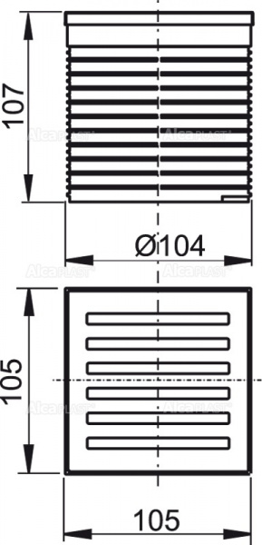 Горловина сливного трапа AlcaPlast , решетка 105 × 105 нержавейка APV0700 Горловина сливного трапа AlcaPlast , решетка 105 × 105 нержавейка APV0700