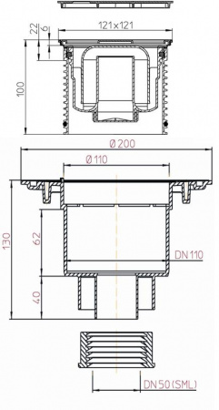 HL 310N-3000 - SML Трап под трубу SML DN50 HL 310N-3000 - SML Трап под трубу SML DN50