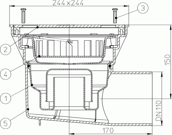 HL 605SW Трап с горизонтальным выпуском DN110 HL 605SW Трап с горизонтальным выпуском DN110