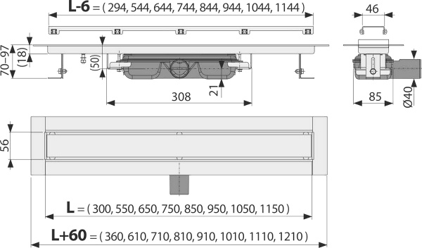 Душевой лоток AlcaPlast APZ115-1150 с решеткой под кладку плитки Душевой лоток AlcaPlast APZ115-1150 с решеткой под кладку плитки