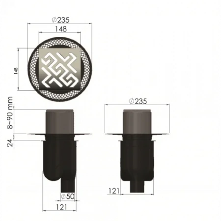 Трап водосток PLATZ Antik 150х150 матовый хром 090061 Трап водосток PLATZ Antik 150х150 матовый хром 090061