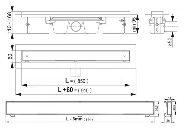 Душевой лоток AlcaPlast APZ7-Floor 850 с решеткой и опорами Душевой лоток AlcaPlast APZ7-Floor 850 с решеткой и опорами