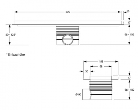 Душевой лоток (трап) Дренажный канал с решеткой для плитки Mepa Duschrinne Fliese (800) 150326 Душевой лоток (трап) Дренажный канал с решеткой для плитки Mepa Duschrinne Fliese (800) 150326