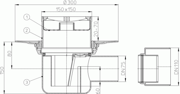 HL 72.1 Трап с горизонтальным выпуском DN75/110 HL 72.1 Трап с горизонтальным выпуском DN75/110