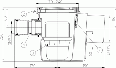 HL 71.1/50 Трап с горизонтальным выпуском DN50/110 HL 71.1/50 Трап с горизонтальным выпуском DN50/110