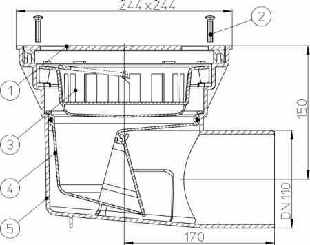 HL 605S Трап с горизонтальным выпуском DN110 HL 605S Трап с горизонтальным выпуском DN110
