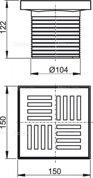 Горловина сливного трапа AlcaPlast , решетка 150 × 150 серая APV0200 Горловина сливного трапа AlcaPlast , решетка 150 × 150 серая APV0200